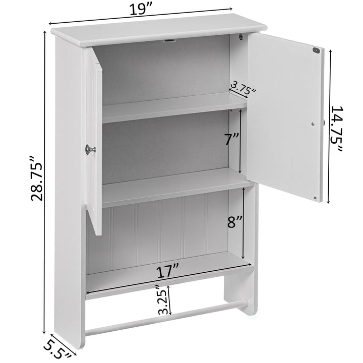 Wall Mount Bathroom Cabinet Wooden Medicine Cabinet Storage Organizer Double Door with 2 Shelves, and Open Display Image 7