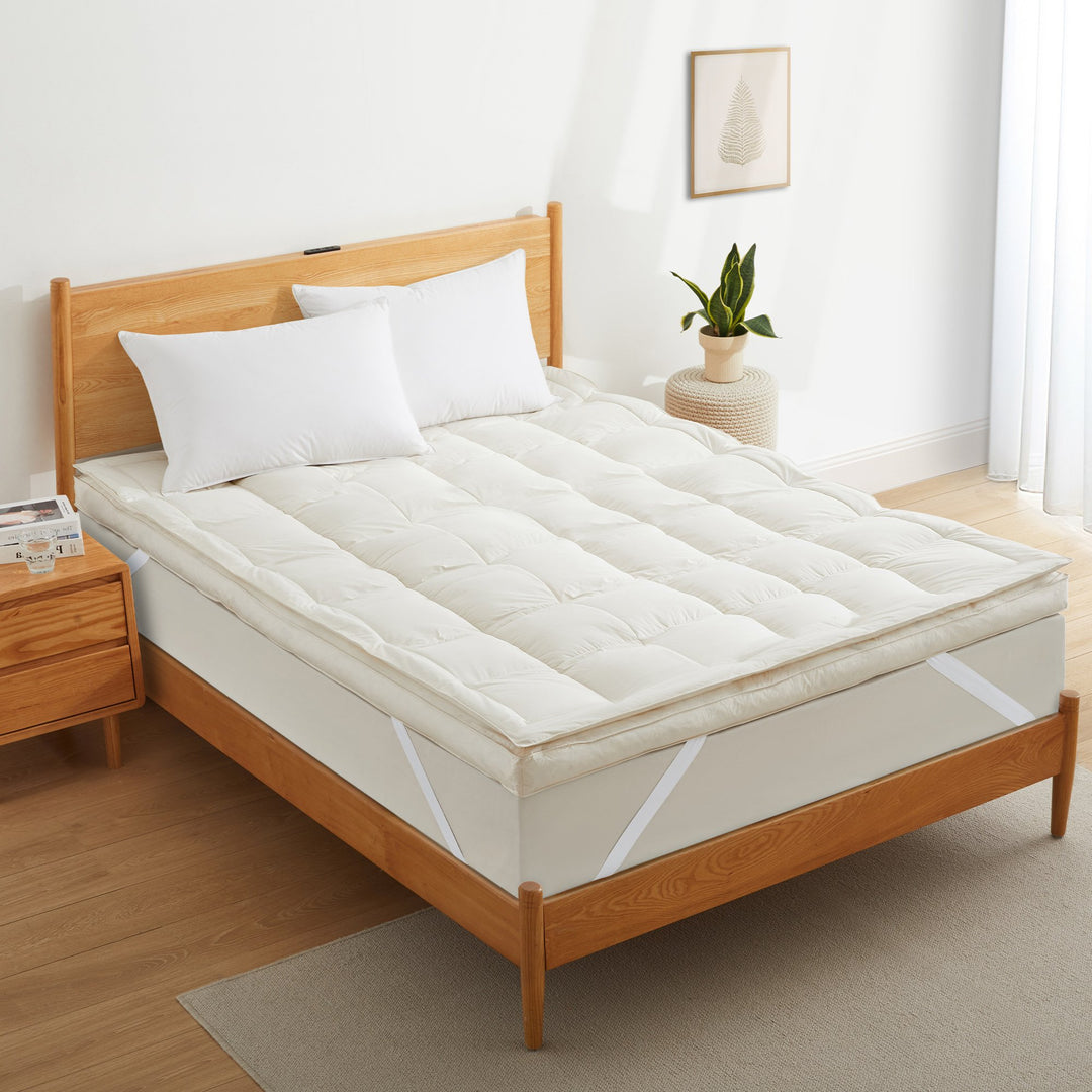 Premium White Goose Feather Mattress Topper, 3" Soft Feather Bed, 300 TC Organic Cotton Cover, Eco-friendly and Image 5