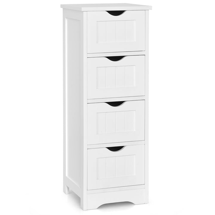 White Floor Storage Cabinet Bathroom Organizer Free Standing 4 Drawers Image 1