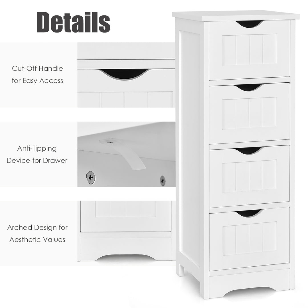 White Floor Storage Cabinet Bathroom Organizer Free Standing 4 Drawers Image 8