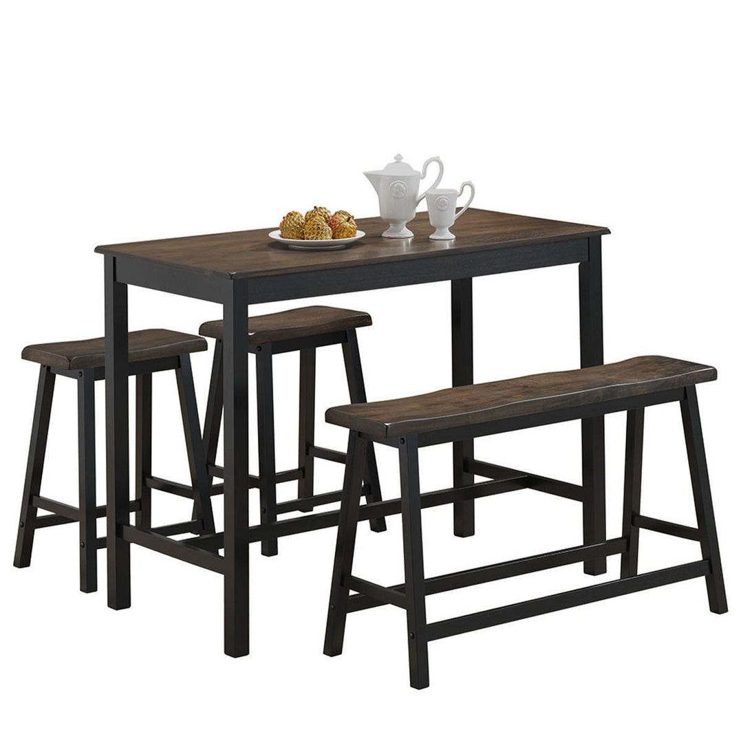 4 Pcs Solid Wood Counter Height Table Set w/ Height Bench and Two Saddle Stools Image 1