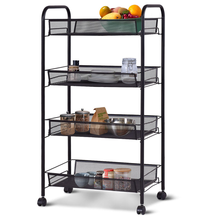 4 Tier Utility Storage Rack Trolley Cart Home Kitchen Organizer Baskets Black Image 1