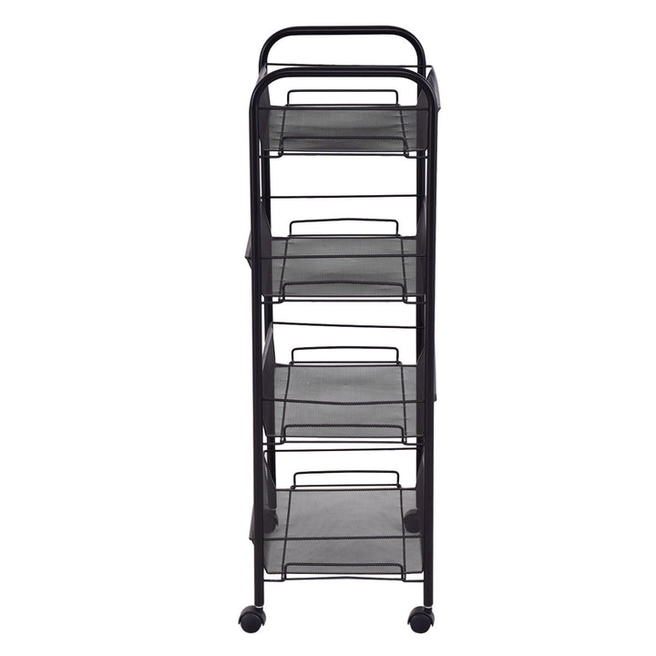 4 Tier Utility Storage Rack Trolley Cart Home Kitchen Organizer Baskets Black Image 7