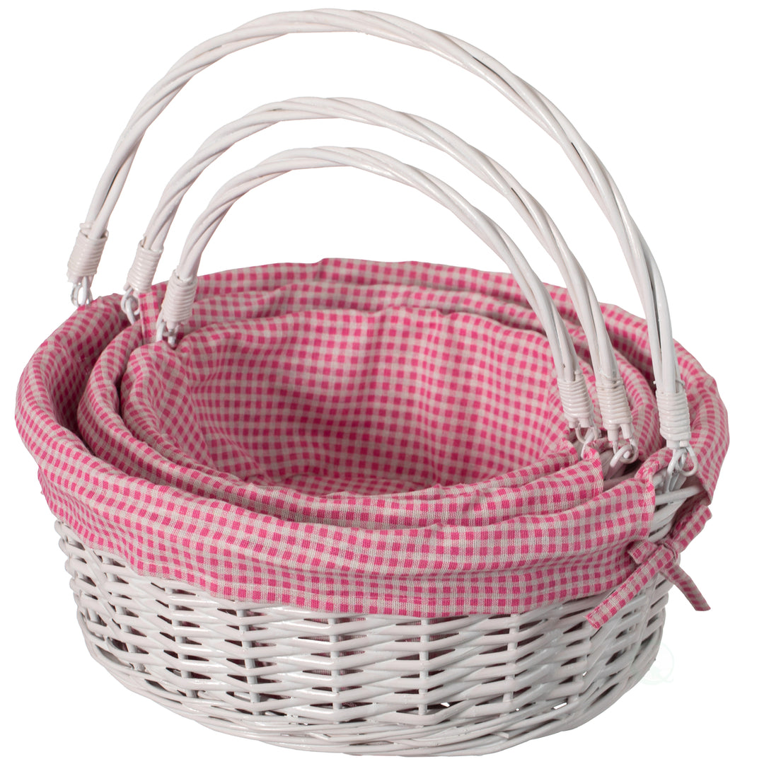 Round Willow Gift Basket with Gingham Liner and Foldable Handles Food Storage Image 10