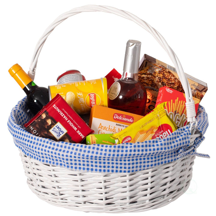 Round Willow Gift Basket with Gingham Liner and Foldable Handles Food Storage Image 11