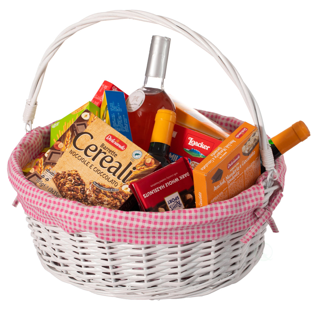 Round Willow Gift Basket with Gingham Liner and Foldable Handles Food Storage Image 12