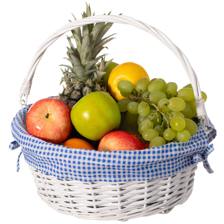 Round Willow Gift Basket with Gingham Liner and Foldable Handles Food Storage Image 4