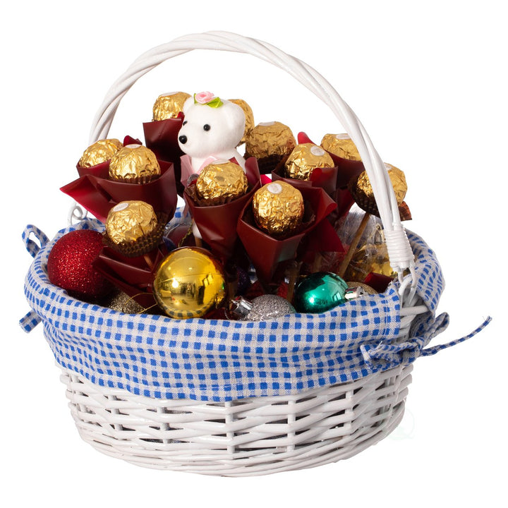 Round Willow Gift Basket with Gingham Liner and Foldable Handles Food Storage Image 5