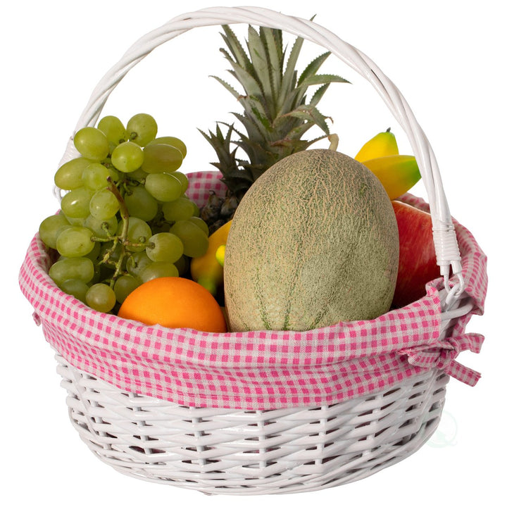 Round Willow Gift Basket with Gingham Liner and Foldable Handles Food Storage Image 8