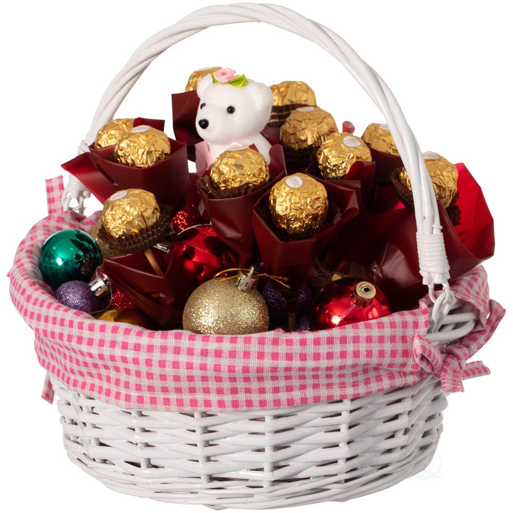 Round Willow Gift Basket with Gingham Liner and Foldable Handles Food Storage Image 9