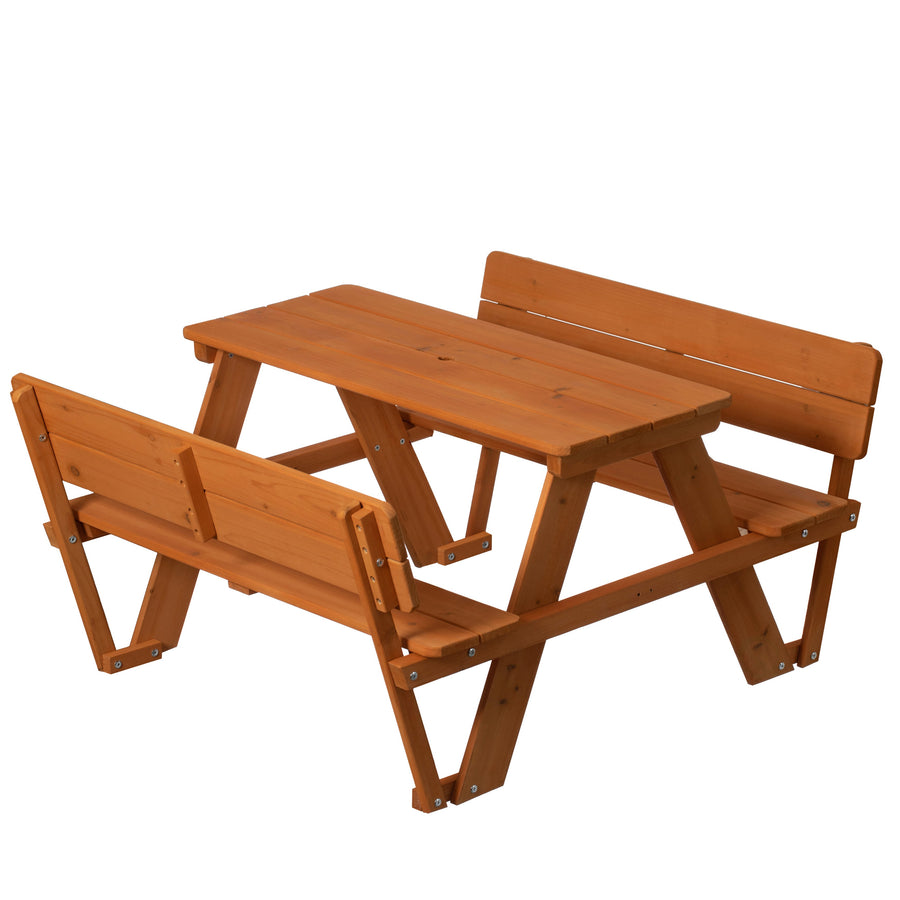 Wooden Kids Picnic Table Bench with Backrest, Outdoor Childrens Backyard Table, Crafting, Dining, and Playtime Patio Image 1