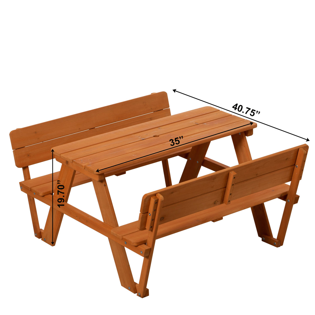 Wooden Kids Picnic Table Bench with Backrest, Outdoor Childrens Backyard Table, Crafting, Dining, and Playtime Patio Image 6