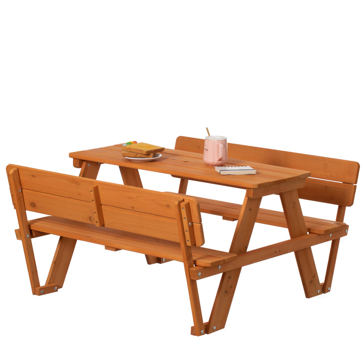 Wooden Kids Picnic Table Bench with Backrest, Outdoor Childrens Backyard Table, Crafting, Dining, and Playtime Patio Image 9