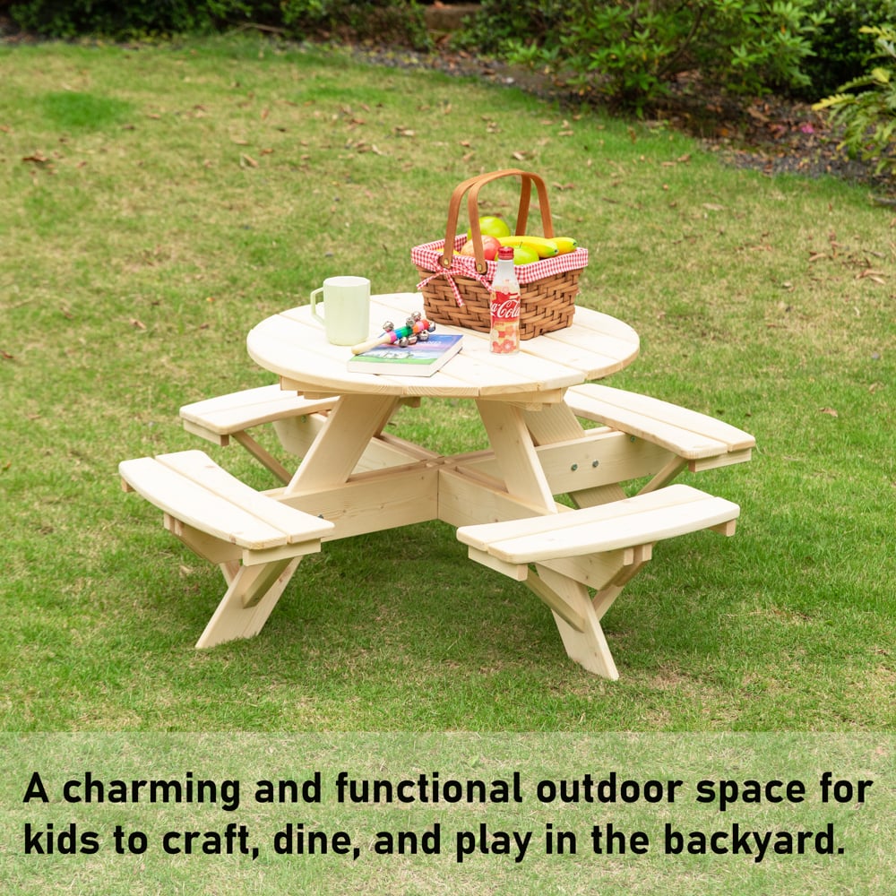 Wooden Kids Round Picnic Table Bench, Outdoor Childrens Backyard Table, Crafting, Dining, and Playtime Patio Table Image 2