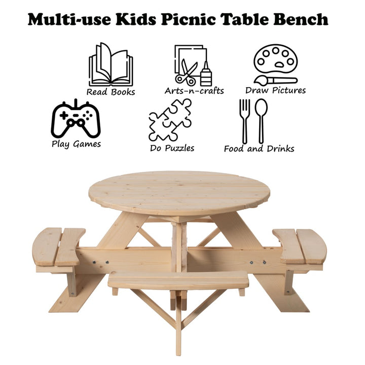 Wooden Kids Round Picnic Table Bench, Outdoor Childrens Backyard Table, Crafting, Dining, and Playtime Patio Table Image 4