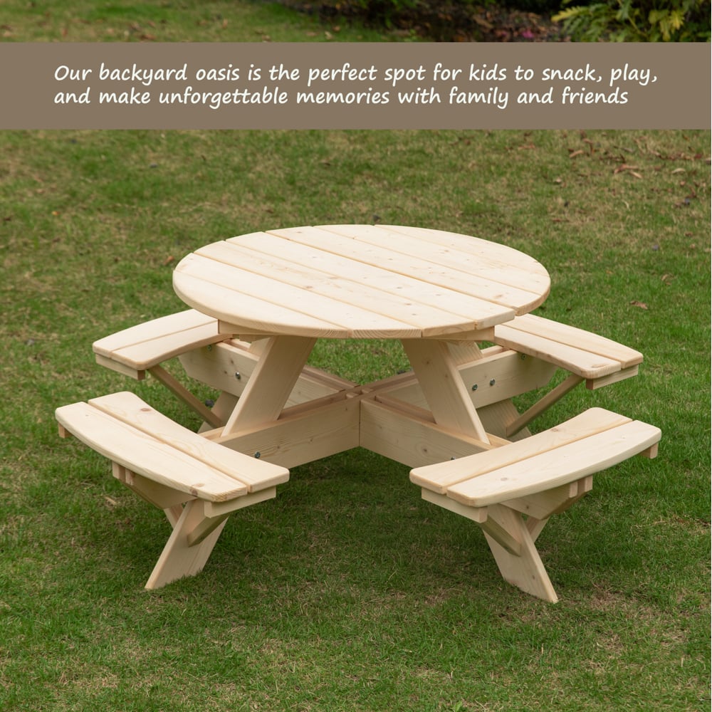 Wooden Kids Round Picnic Table Bench, Outdoor Childrens Backyard Table, Crafting, Dining, and Playtime Patio Table Image 7