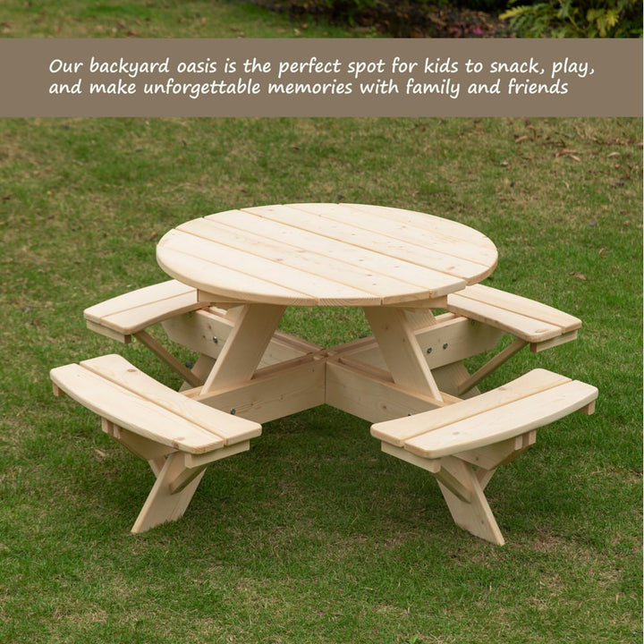 Wooden Kids Round Picnic Table Bench, Outdoor Childrens Backyard Table, Crafting, Dining, and Playtime Patio Table Image 7