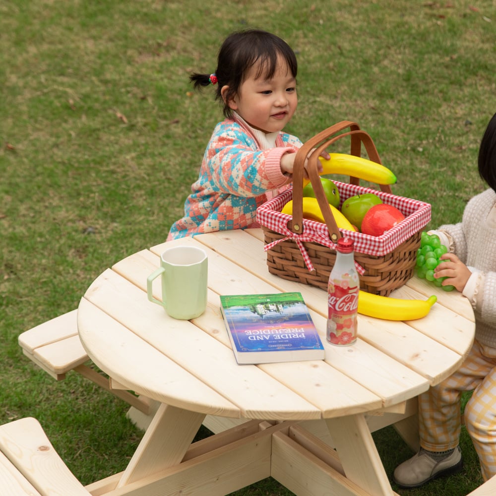 Wooden Kids Round Picnic Table Bench, Outdoor Childrens Backyard Table, Crafting, Dining, and Playtime Patio Table Image 8