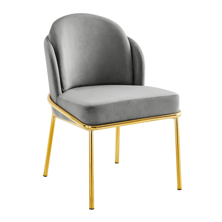 Iconic Home Aerial Dining Chair Set Velvet Upholstered Armless Design Architectural Gold Tone Solid Metal Base (Set of Image 3