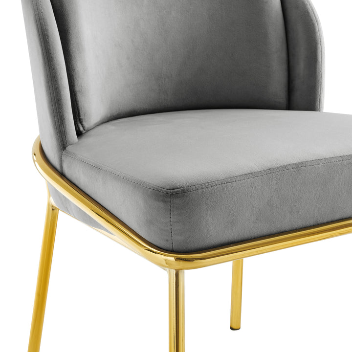Iconic Home Aerial Dining Chair Set Velvet Upholstered Armless Design Architectural Gold Tone Solid Metal Base (Set of Image 4