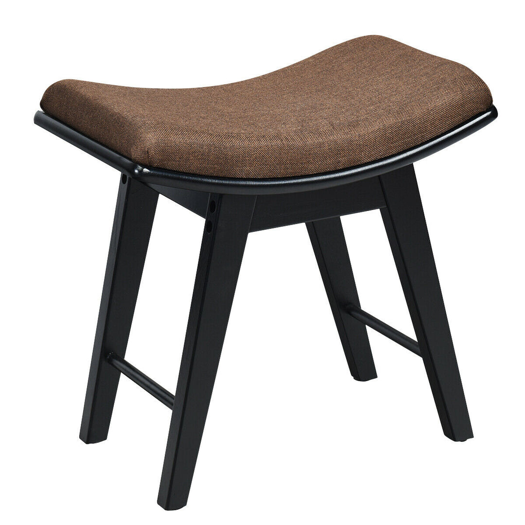 Vanity Stool Modern Dressing Makeup Stool w/ Concave Seat Rubberwood Legs Black/ White Image 1