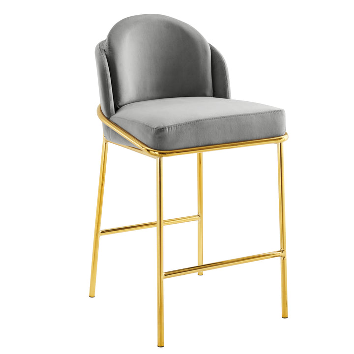 Iconic Home Aerial Counter Stool Chair Velvet Upholstered Armless Design Architectural Gold Tone Solid Metal Base Image 3