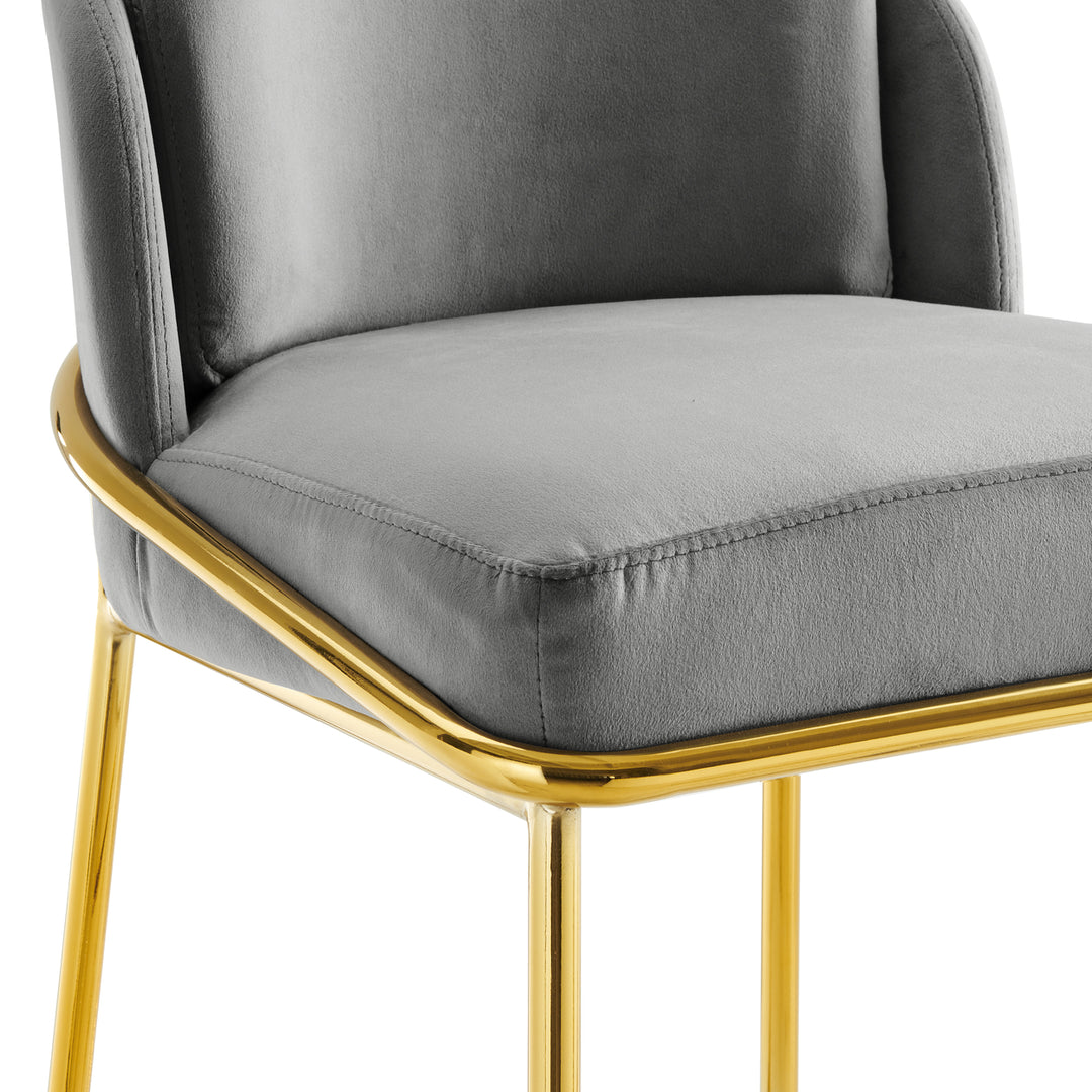 Iconic Home Aerial Counter Stool Chair Velvet Upholstered Armless Design Architectural Gold Tone Solid Metal Base Image 4