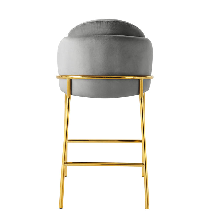 Iconic Home Aerial Counter Stool Chair Velvet Upholstered Armless Design Architectural Gold Tone Solid Metal Base Image 5