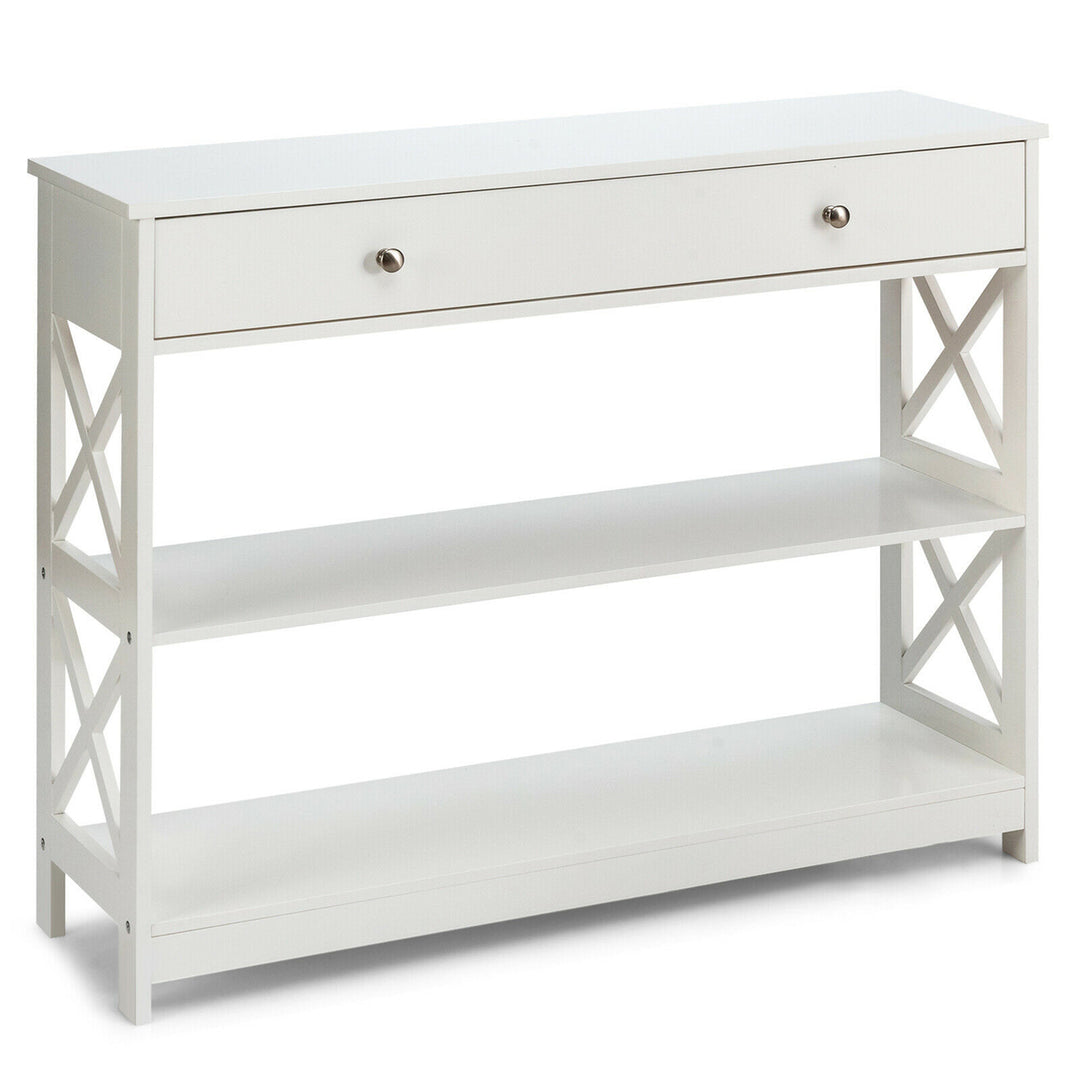 Console Table Drawer Shelves Sofa Accent Table Entryway Hallway Black/White Image 5