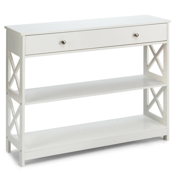 Console Table Drawer Shelves Sofa Accent Table Entryway Hallway Black/White Image 1