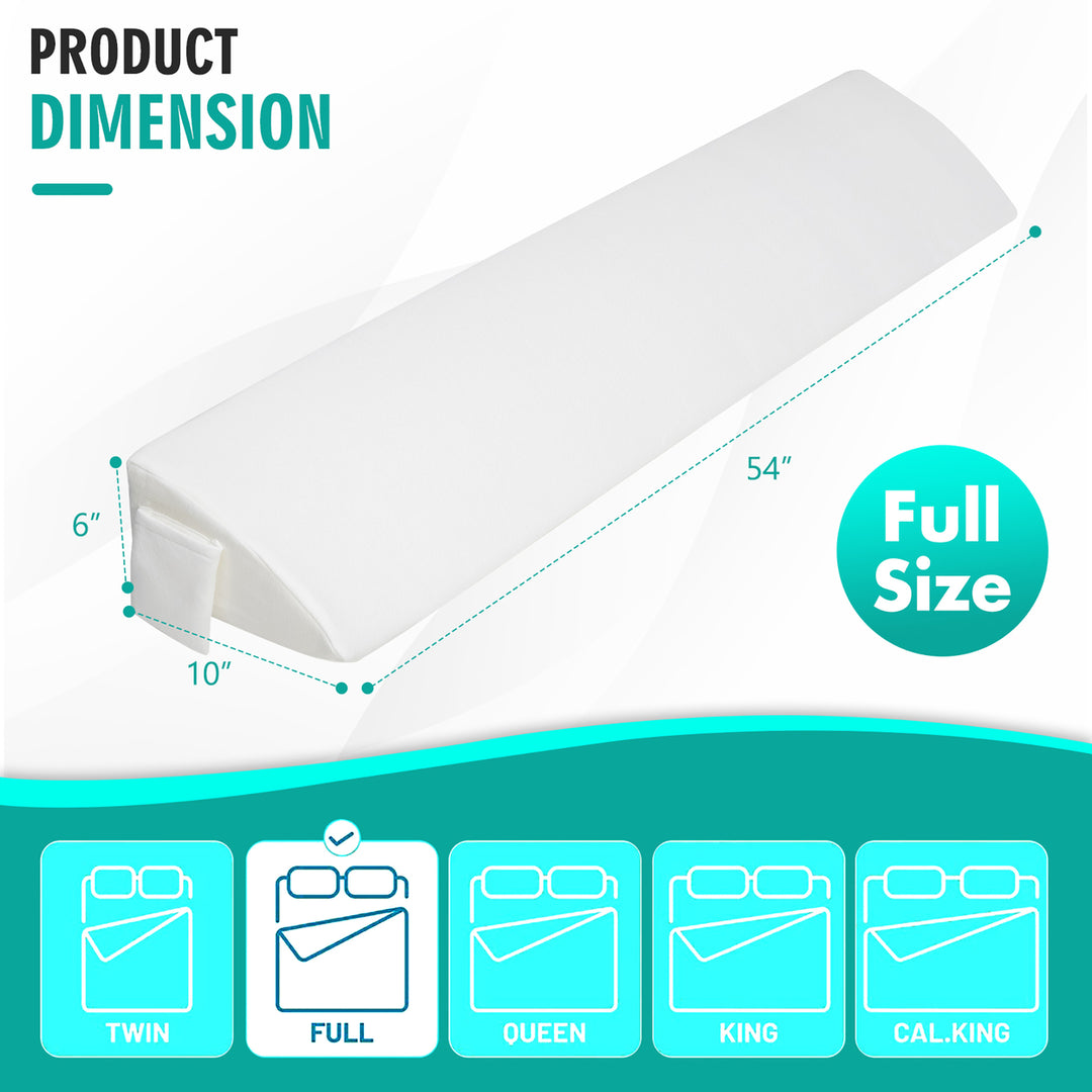 Full Size Bed Wedge Pillow with Side Pocket Bed Gap Filler 54 x 10 x 6 White Image 3