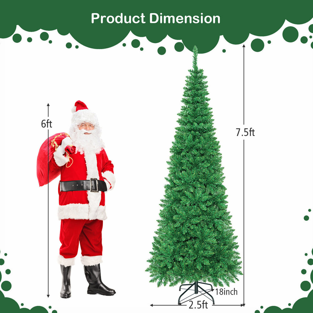 7.5ft Pre-Lit Pencil Christmas Tree Hinged PVC Tree w/ 350 Colorful LED Lights Image 2