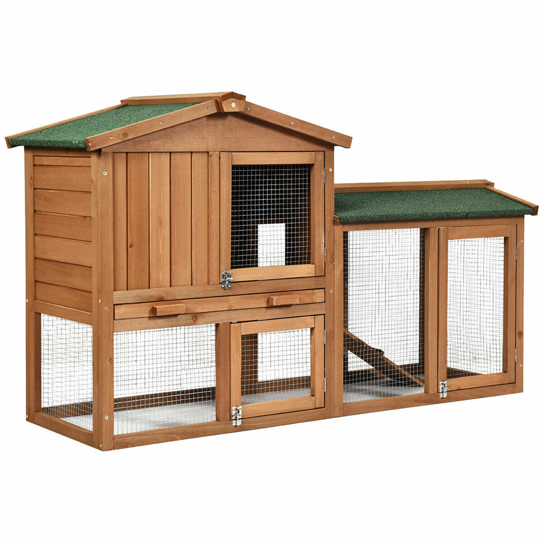 58 Wooden Rabbit Hutch Large Chicken Coop Weatherproof Indoor Outdoor Use Image 1