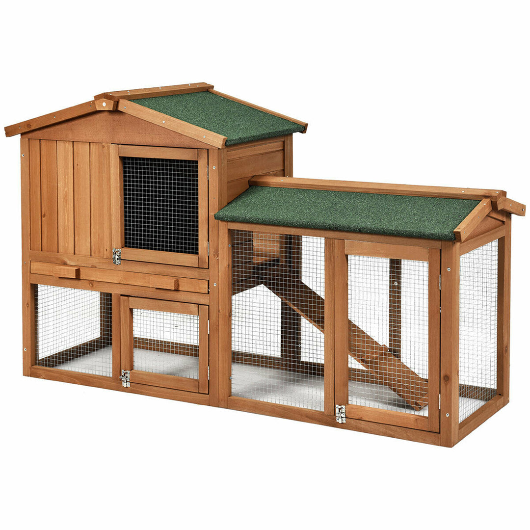 58 Wooden Rabbit Hutch Large Chicken Coop Weatherproof Indoor Outdoor Use Image 5