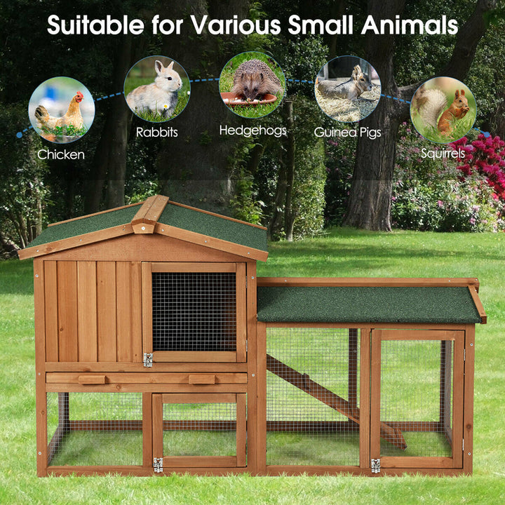 58 Wooden Rabbit Hutch Large Chicken Coop Weatherproof Indoor Outdoor Use Image 7