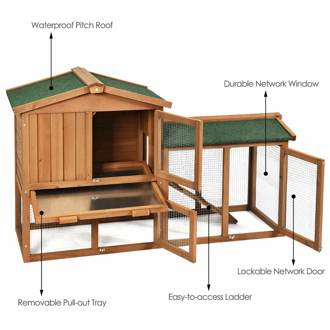 58 Wooden Rabbit Hutch Large Chicken Coop Weatherproof Indoor Outdoor Use Image 9