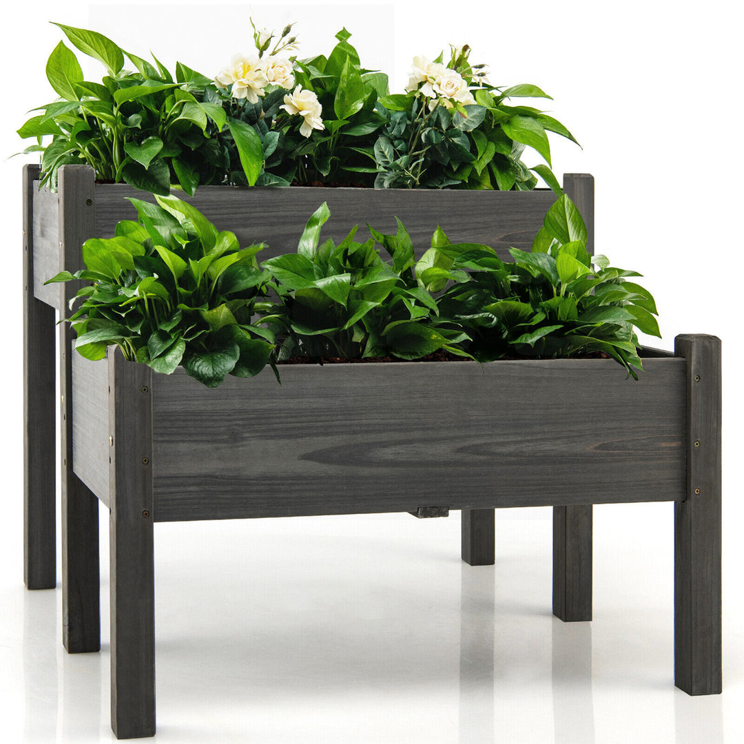 2 Tier Wooden Raised Garden Bed Elevated Planter Box w/ Legs Drain Holes Image 10