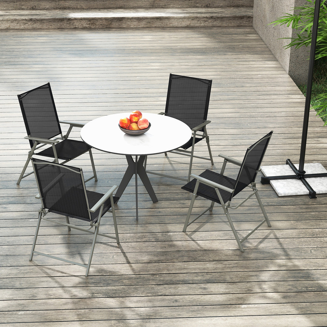 4PCS Patio Portable Metal Folding Chairs Dining Chair Set Poolside Garden Image 3