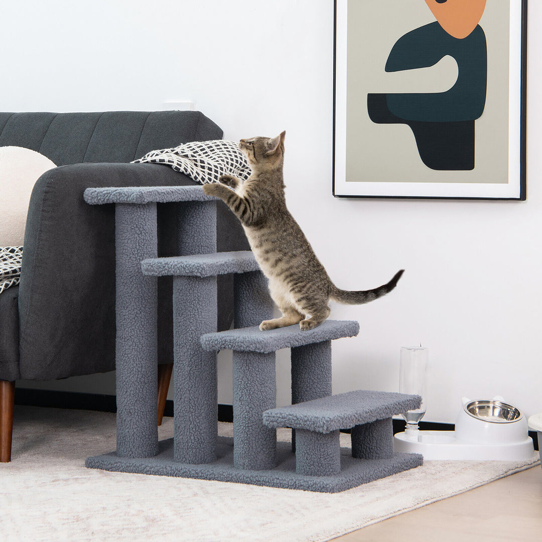 24 4-Step Pet Stairs Carpeted Ladder Ramp 8 Scratching Post Cat Tree Climber Image 3