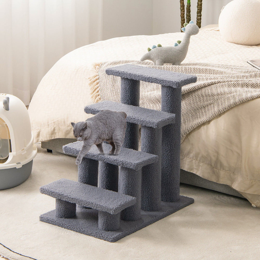 24 4-Step Pet Stairs Carpeted Ladder Ramp 8 Scratching Post Cat Tree Climber Image 4