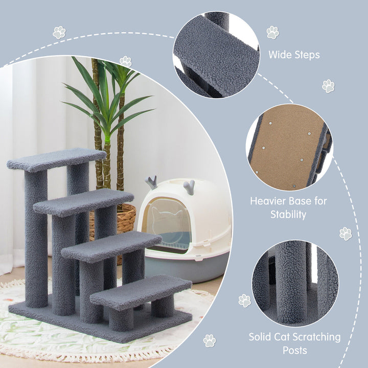 24 4-Step Pet Stairs Carpeted Ladder Ramp 8 Scratching Post Cat Tree Climber Image 5