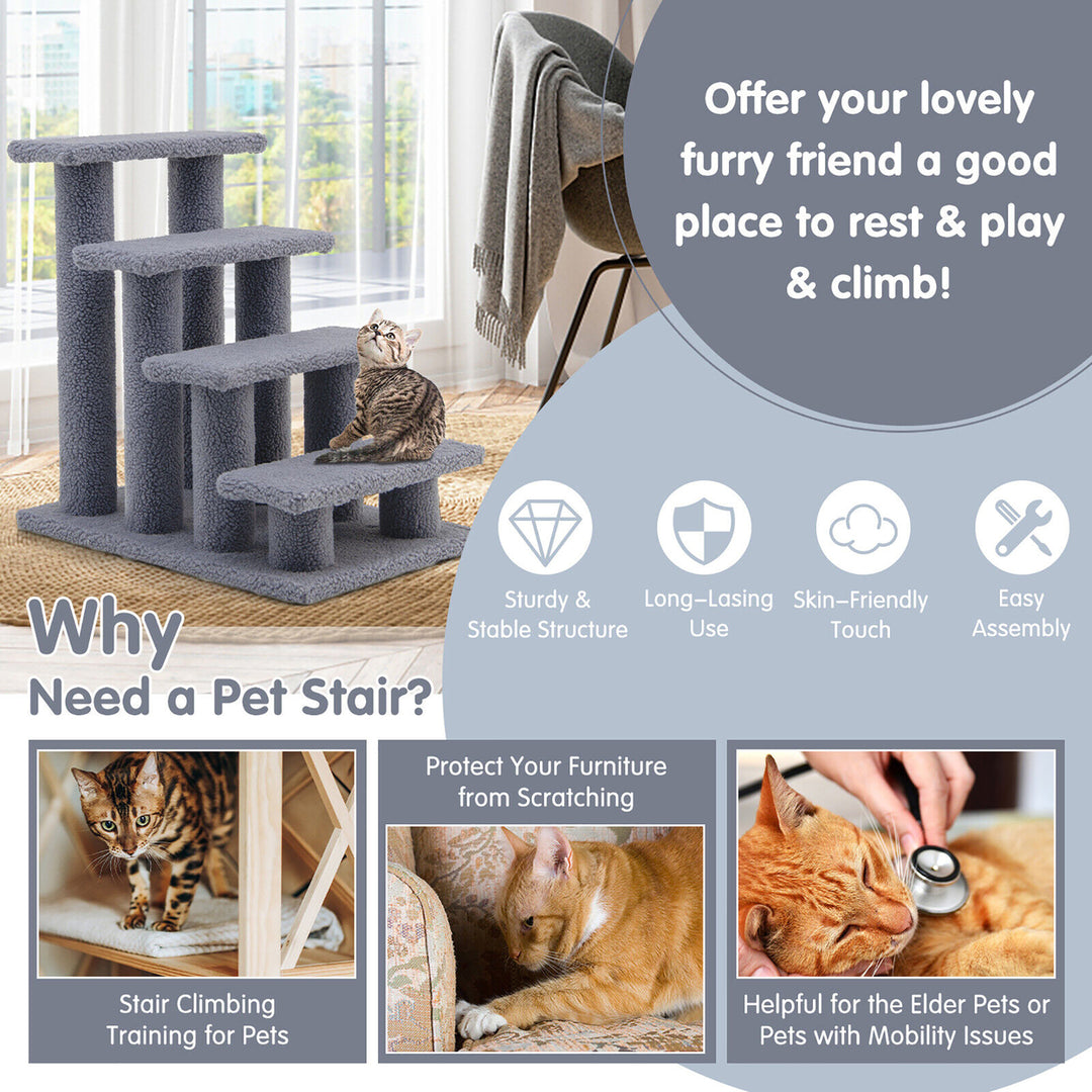 24 4-Step Pet Stairs Carpeted Ladder Ramp 8 Scratching Post Cat Tree Climber Image 7