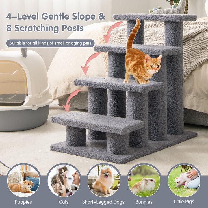 24 4-Step Pet Stairs Carpeted Ladder Ramp 8 Scratching Post Cat Tree Climber Image 8