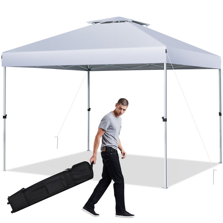 2-Tier 10 x 10 Pop-up Canopy Tent Instant Gazebo Adjustable Carry Bag w/ Wheel Image 1