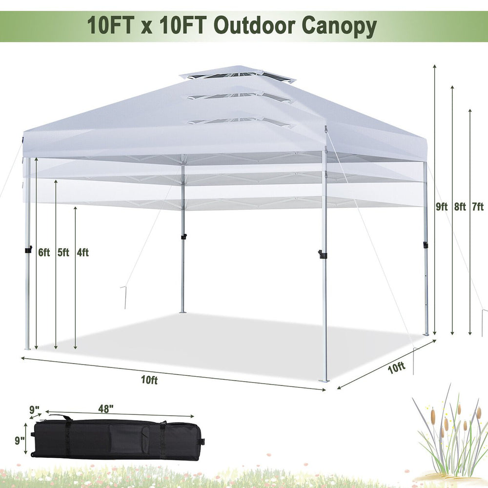 2-Tier 10 x 10 Pop-up Canopy Tent Instant Gazebo Adjustable Carry Bag w/ Wheel Image 2