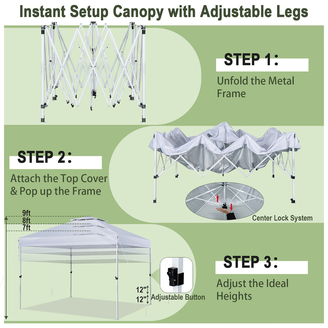 2-Tier 10 x 10 Pop-up Canopy Tent Instant Gazebo Adjustable Carry Bag w/ Wheel Image 7