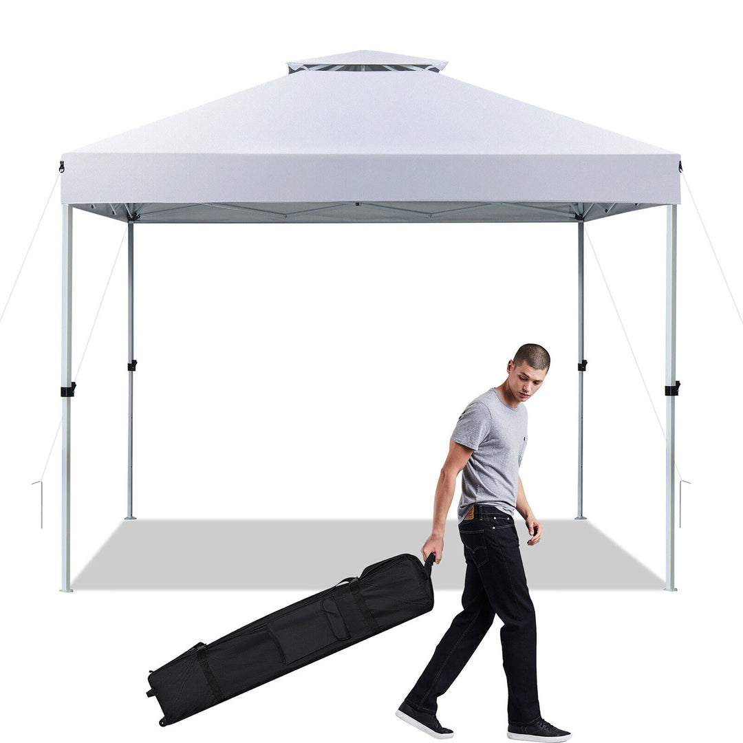 2-Tier 10 x 10 Pop-up Canopy Tent Instant Gazebo Adjustable Carry Bag w/ Wheel Image 9