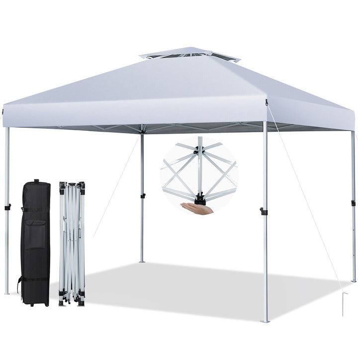 2-Tier 10 x 10 Pop-up Canopy Tent Instant Gazebo Adjustable Carry Bag w/ Wheel Image 10