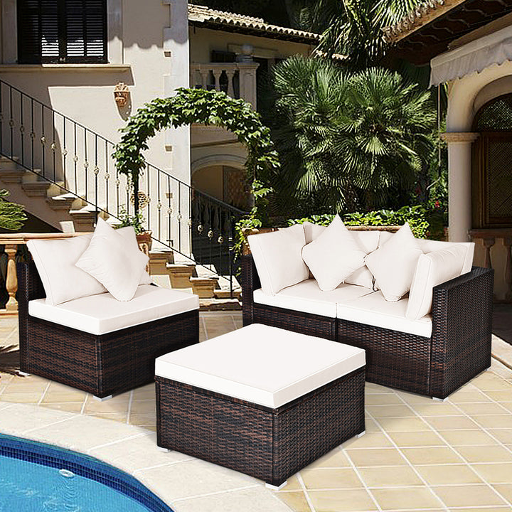 4PCS Rattan Patio Sofa Conversation Set Outdoor Furniture Set w/ Cushion Image 3