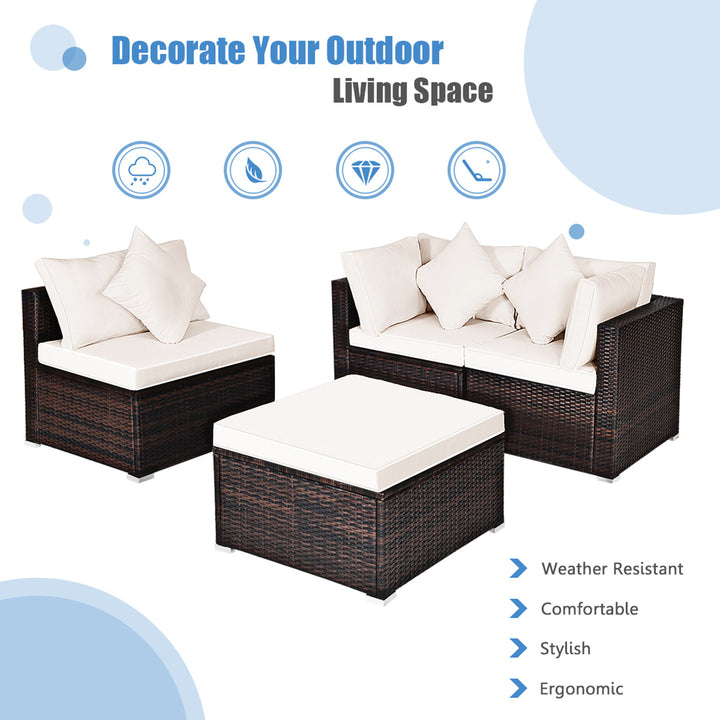 4PCS Rattan Patio Sofa Conversation Set Outdoor Furniture Set w/ Cushion Image 7